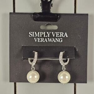 Simply Vera Vera Wang Faux Pearl Rhinestone Hoop Drop Earrings Silver Tone